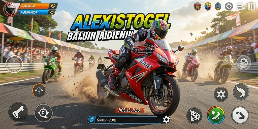 Screenshot ALEXISTOGEL menampilkan aksi balapan motor yang seru dan mendebarkan.