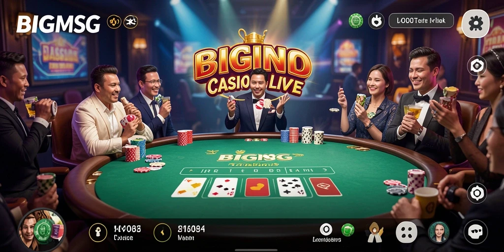 Screenshot gameplay BIGMSG menampilkan dealer langsung dan suasana kasino yang mendebarkan.