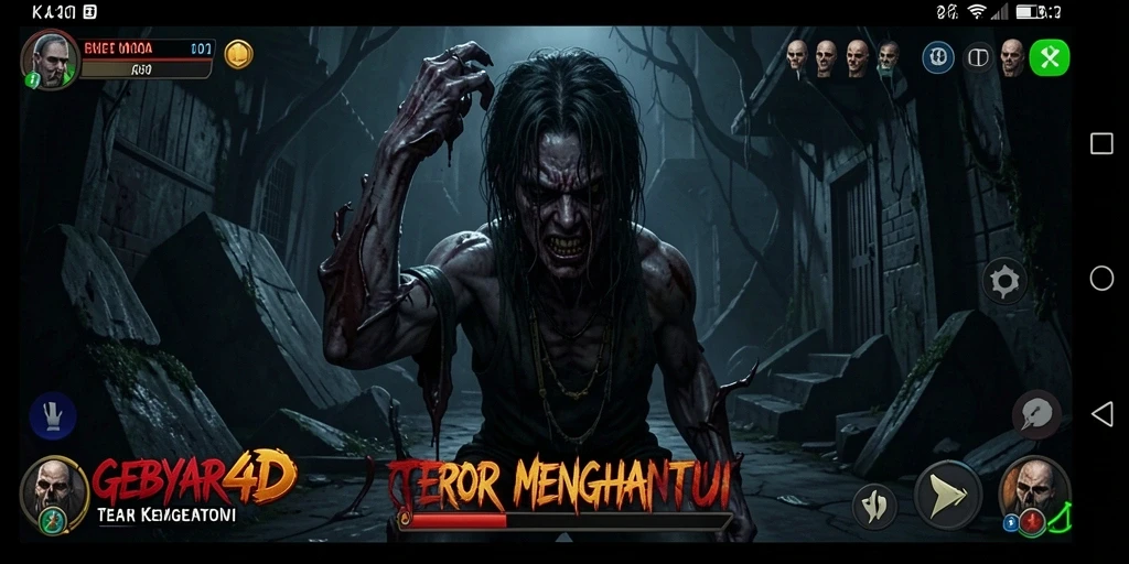 Screenshot gameplay GEBYAR4D menampilkan suasana mencekam yang mengancam.