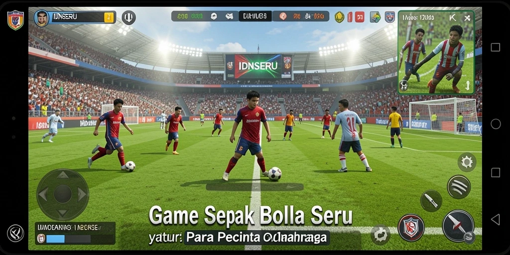 Tampilan gameplay menarik dari IDNSERU dengan aksi sepak bola mendebarkan.
