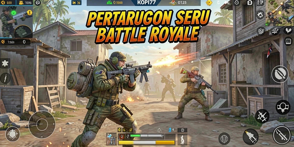 Tampilan gameplay KOPI77 saat bertarung di arena Battle Royale.
