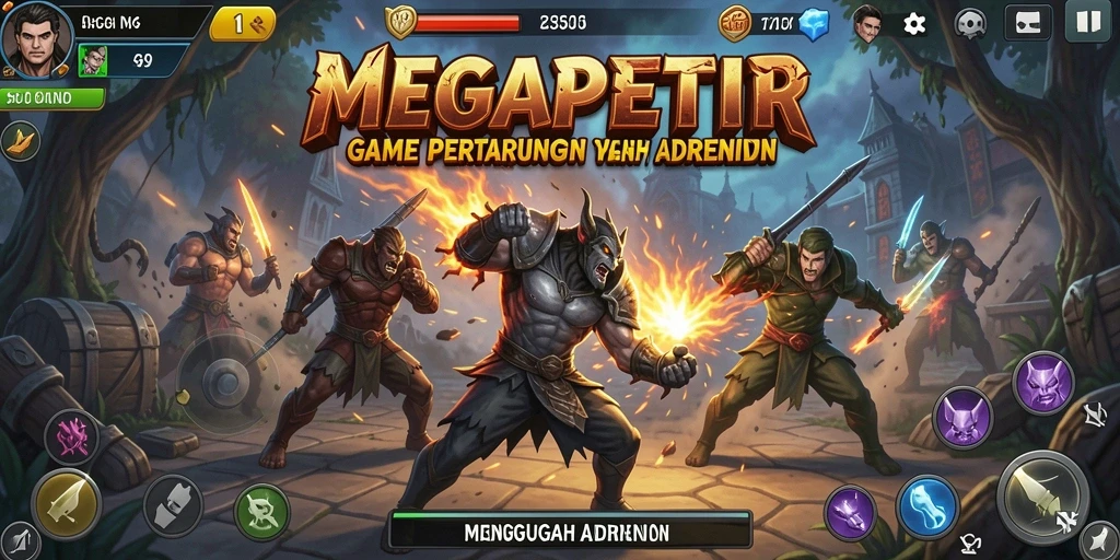 Screenshot gameplay MEGAPETIR yang menampilkan pertarungan epik.