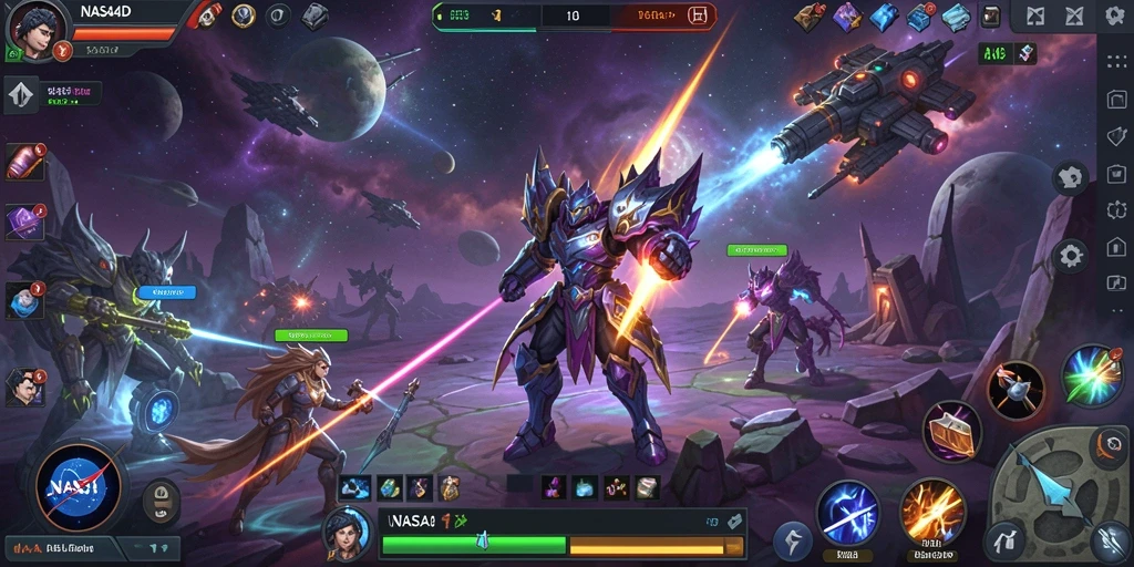 Screenshot gameplay NASA4D menampilkan pertarungan luar angkasa yang mendebarkan.