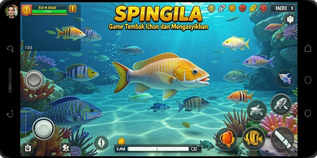 Screenshot gameplay SPINGILA yang menampilkan aksi seru Tembak Ikan.