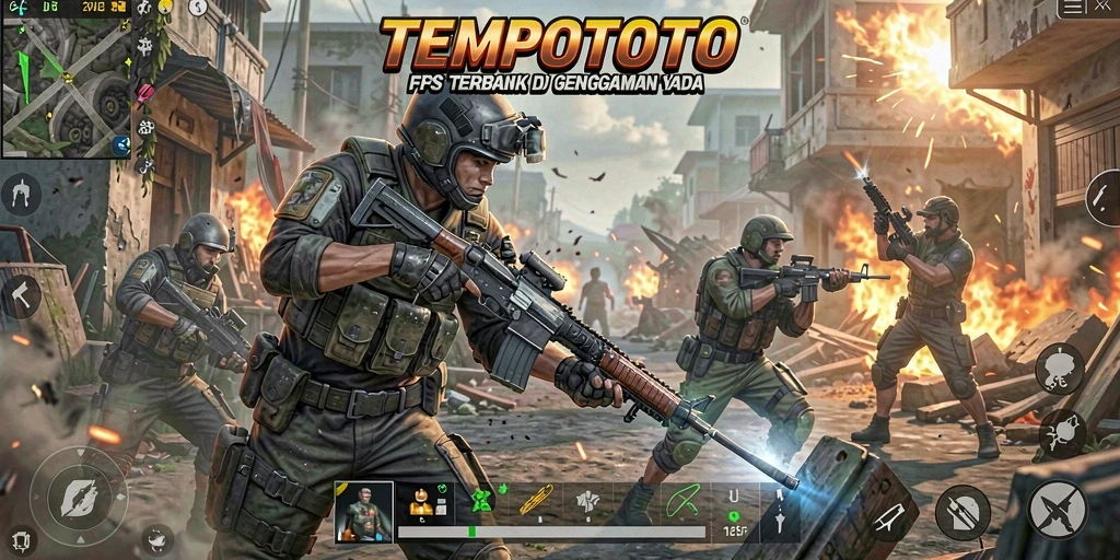 Screenshot menunjukkan aksi tembak-menembak yang seru dalam permainan TEMPOTOTO.
