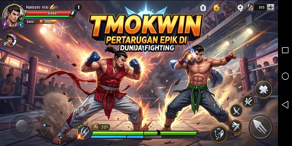Tangkapan layar TMOKWIN menampilkan pertarungan seru antar karakter.