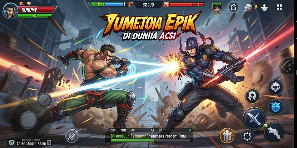 Tampilan gameplay menegangkan dalam YUMETOTO dengan karakter bertarung.